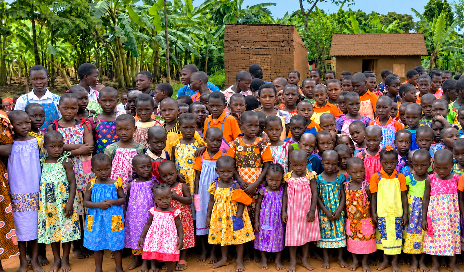 Children wearing colorful dresses